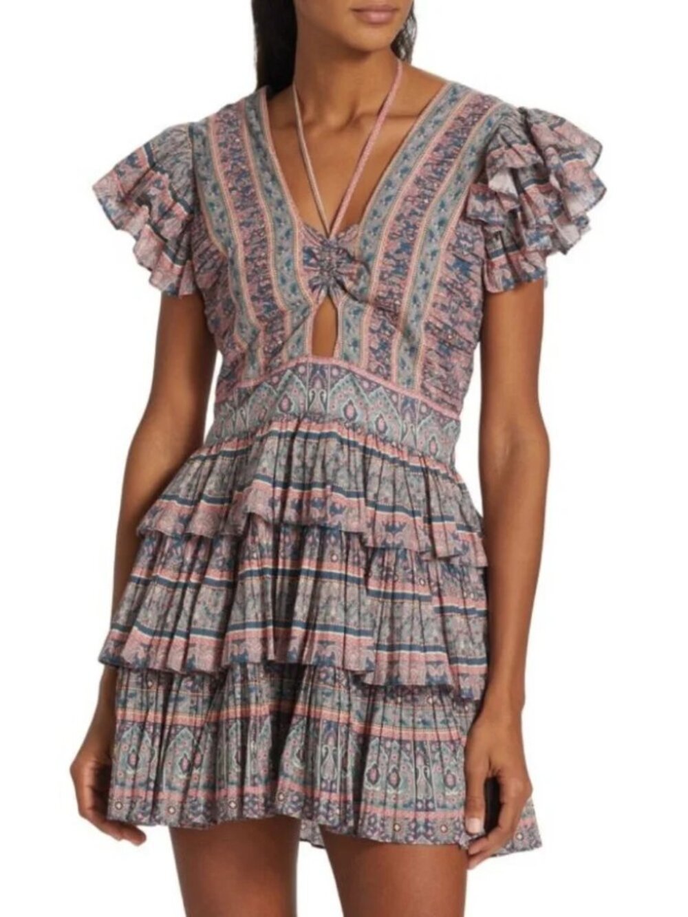 SEA NY Parker Mini Dress Tiered Ruffle flutter sleeve lilac cotton boho Party